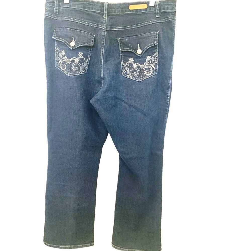 COS Jeans Rhinestone 16W Blue Womens High Rise Embellished Flap Pocket Flare